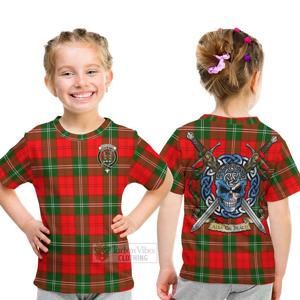 Tartan Vibes Clothing Gartshore Tartan Kid T-Shirt with Family Crest Celtic Skull Style