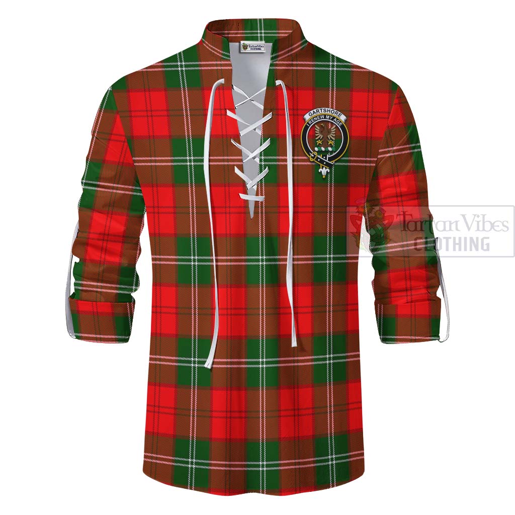 Tartan Vibes Clothing Gartshore Tartan Ghillie Kilt Shirt with Family Crest and Bearded Skull Holding Bottles of Whiskey