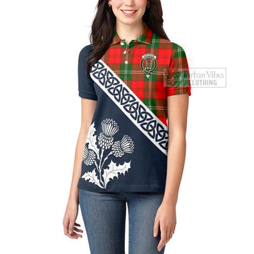 Gartshore Tartan Women's Polo Shirt Featuring Thistle and Scotland Map