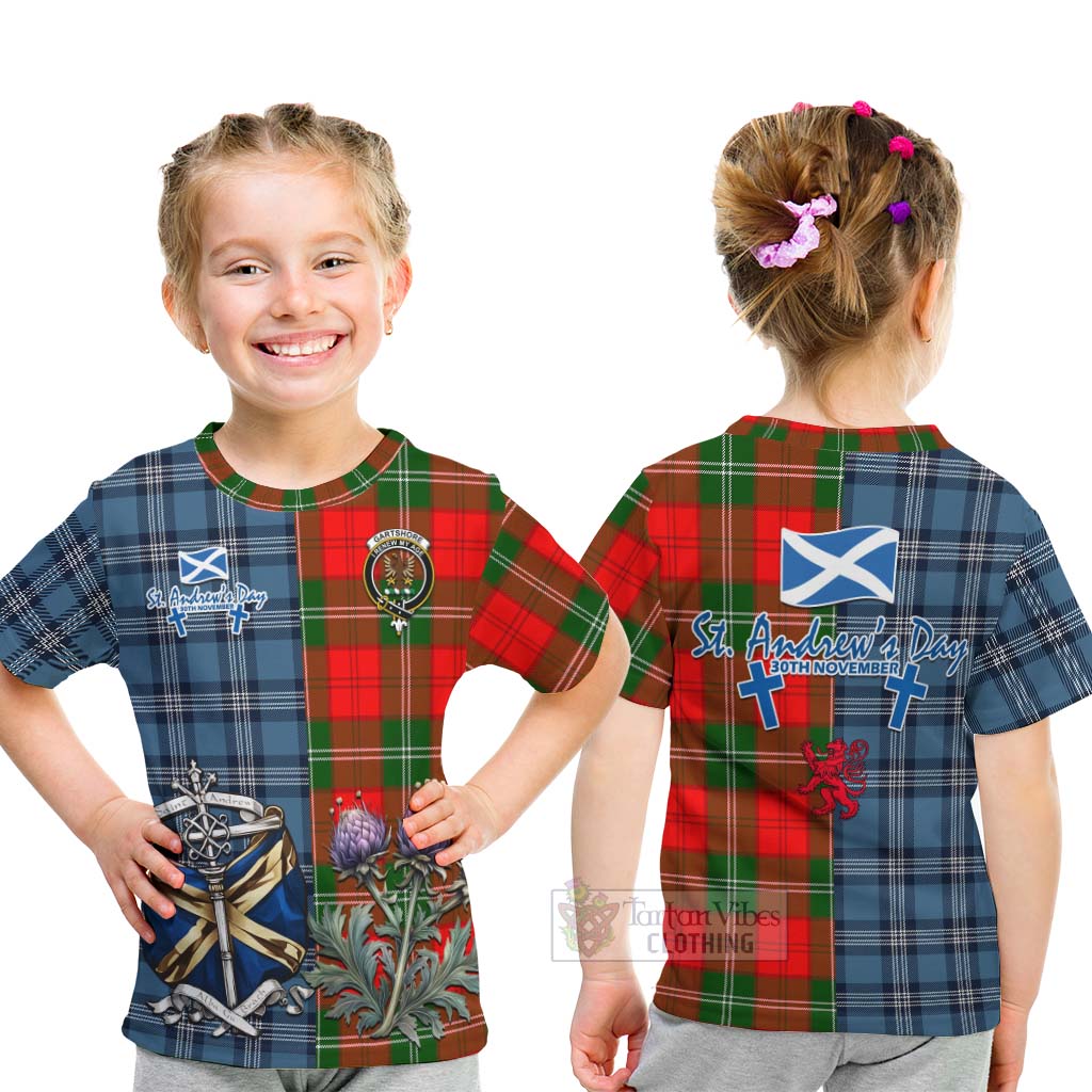 Tartan Vibes Clothing Gartshore Tartan Kid T-Shirt Happy St. Andrew's Day Half Tartan Style