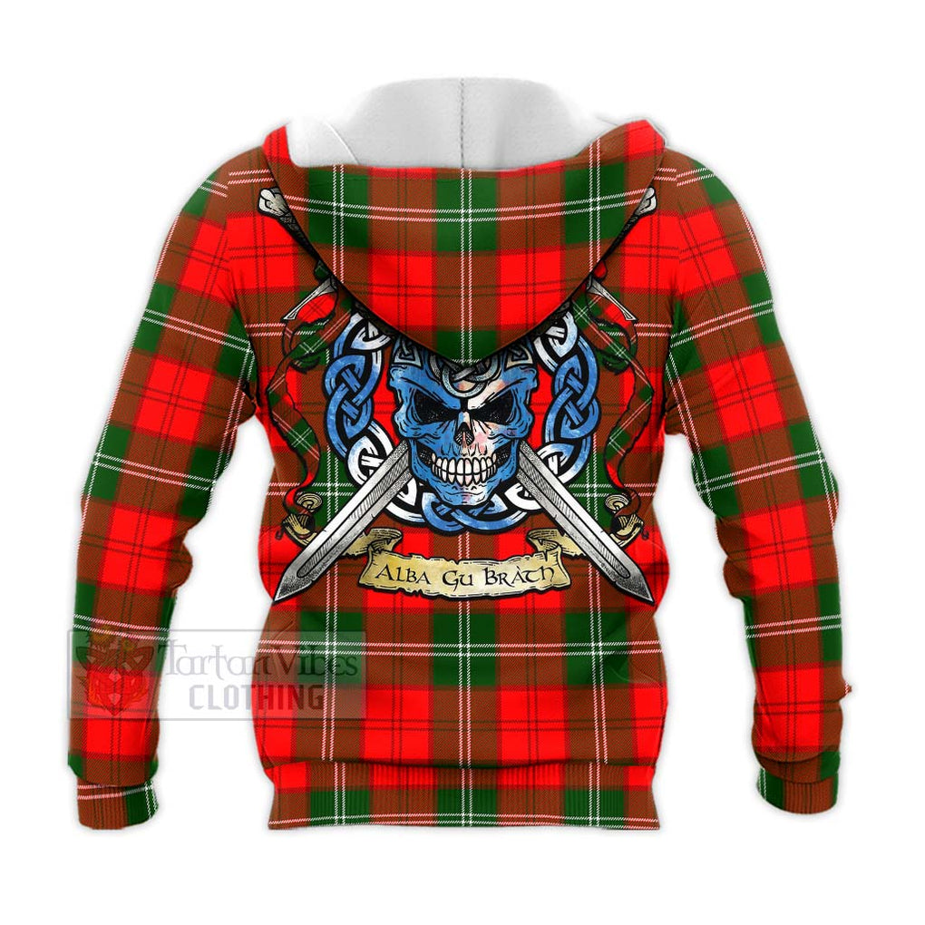 Tartan Vibes Clothing Gartshore Tartan Knitted Hoodie with Family Crest Celtic Skull Style