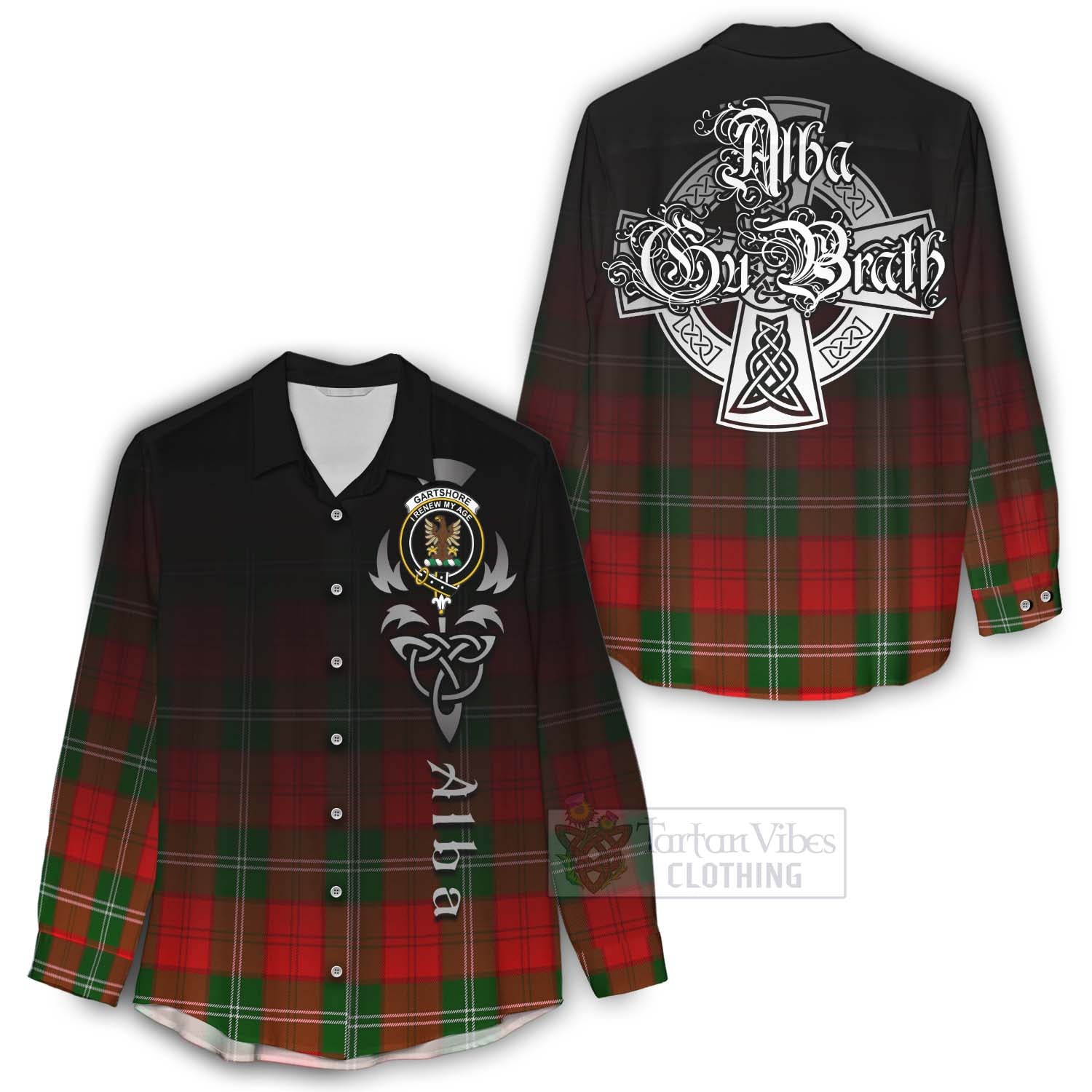 Tartan Vibes Clothing Gartshore Tartan Women's Casual Shirt Featuring Alba Gu Brath Family Crest Celtic Inspired