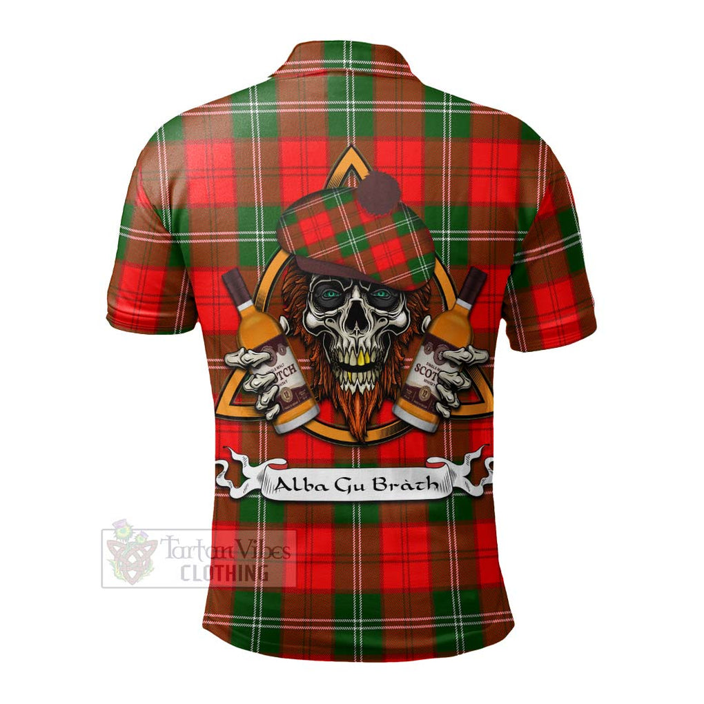 Tartan Vibes Clothing Gartshore Tartan Polo Shirt with Family Crest and Bearded Skull Holding Bottles of Whiskey