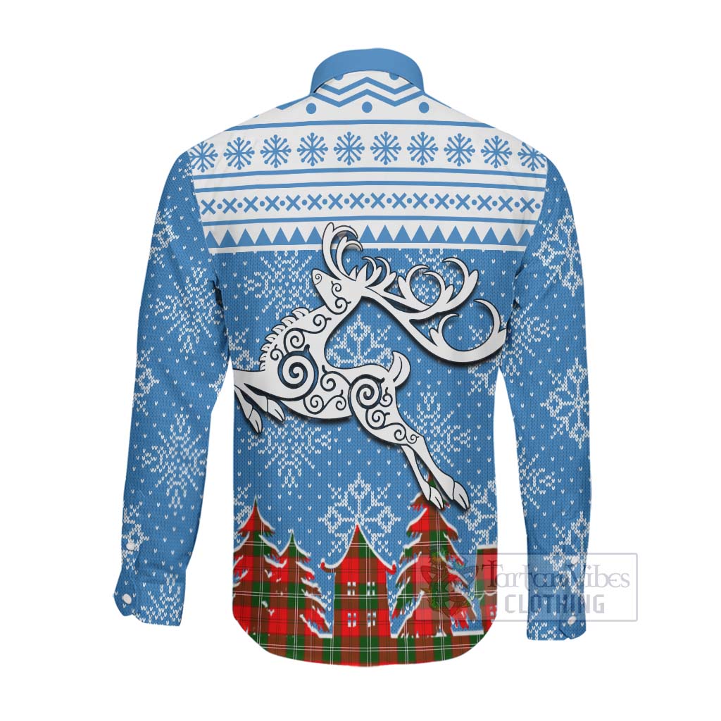 Tartan Vibes Clothing Gartshore Clan Christmas Long Sleeve Button Shirt Celtic Reindeer Style