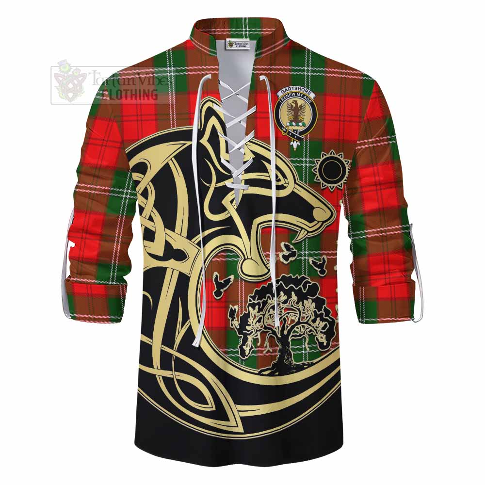 Tartan Vibes Clothing Gartshore Tartan Ghillie Kilt Shirt with Family Crest Celtic Wolf Style