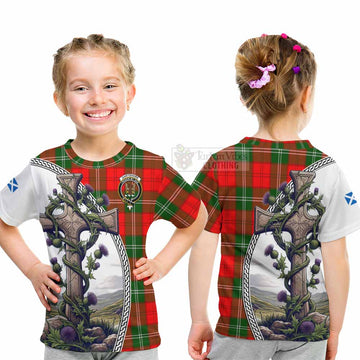 Gartshore Tartan Kid T-Shirt with Family Crest and St. Andrew's Cross Accented by Thistle Vines