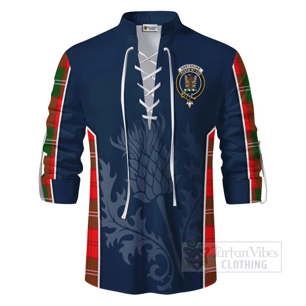 Tartan Vibes Clothing Gartshore Tartan Ghillie Kilt Shirt with Family Crest and Scottish Thistle Vibes Sport Style