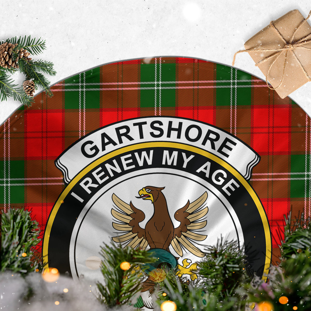 Gartshore Tartan Christmas Tree Skirt with Family Crest - Tartan Vibes Clothing