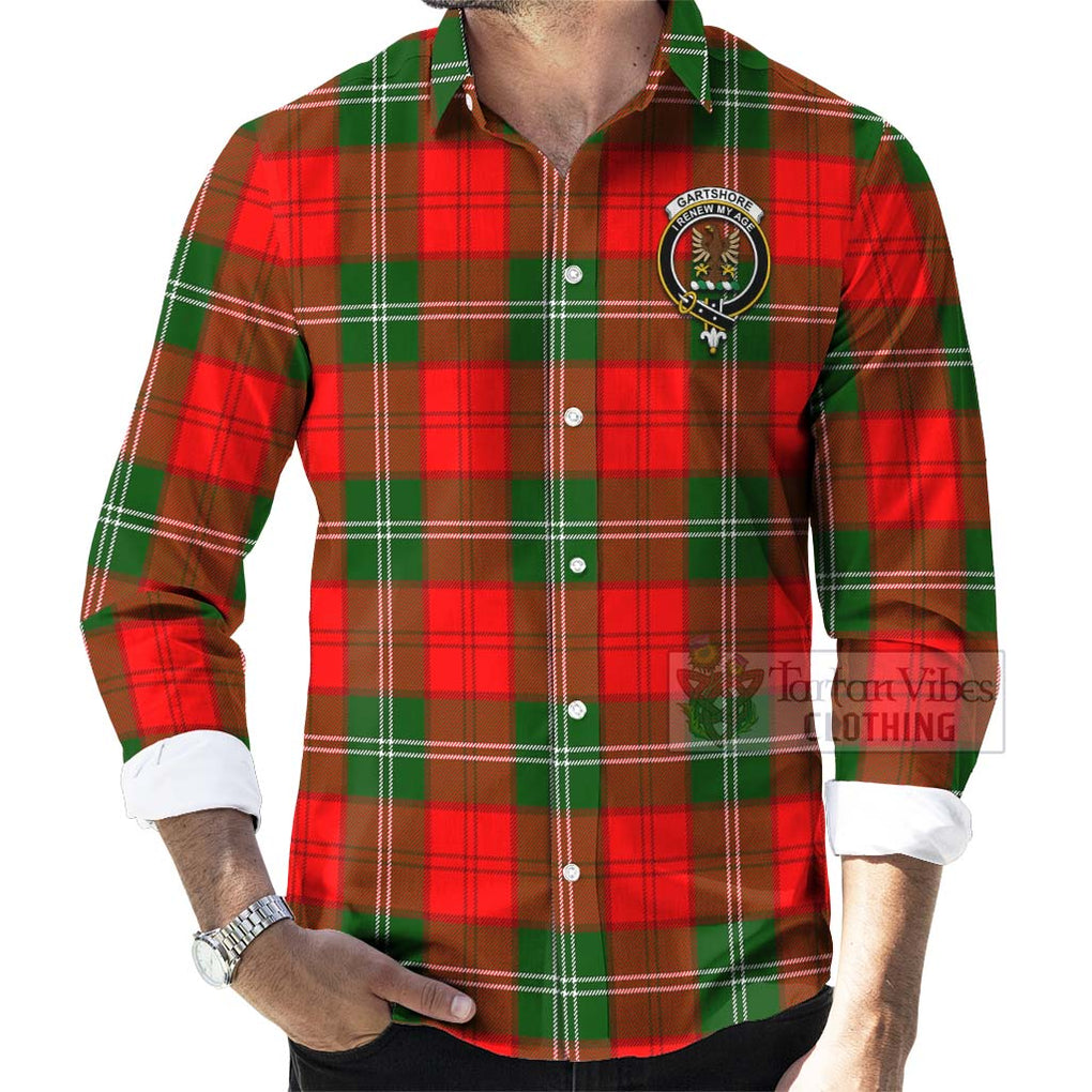 Tartan Vibes Clothing Gartshore Tartan Long Sleeve Button Shirt with Family Crest and Bearded Skull Holding Bottles of Whiskey