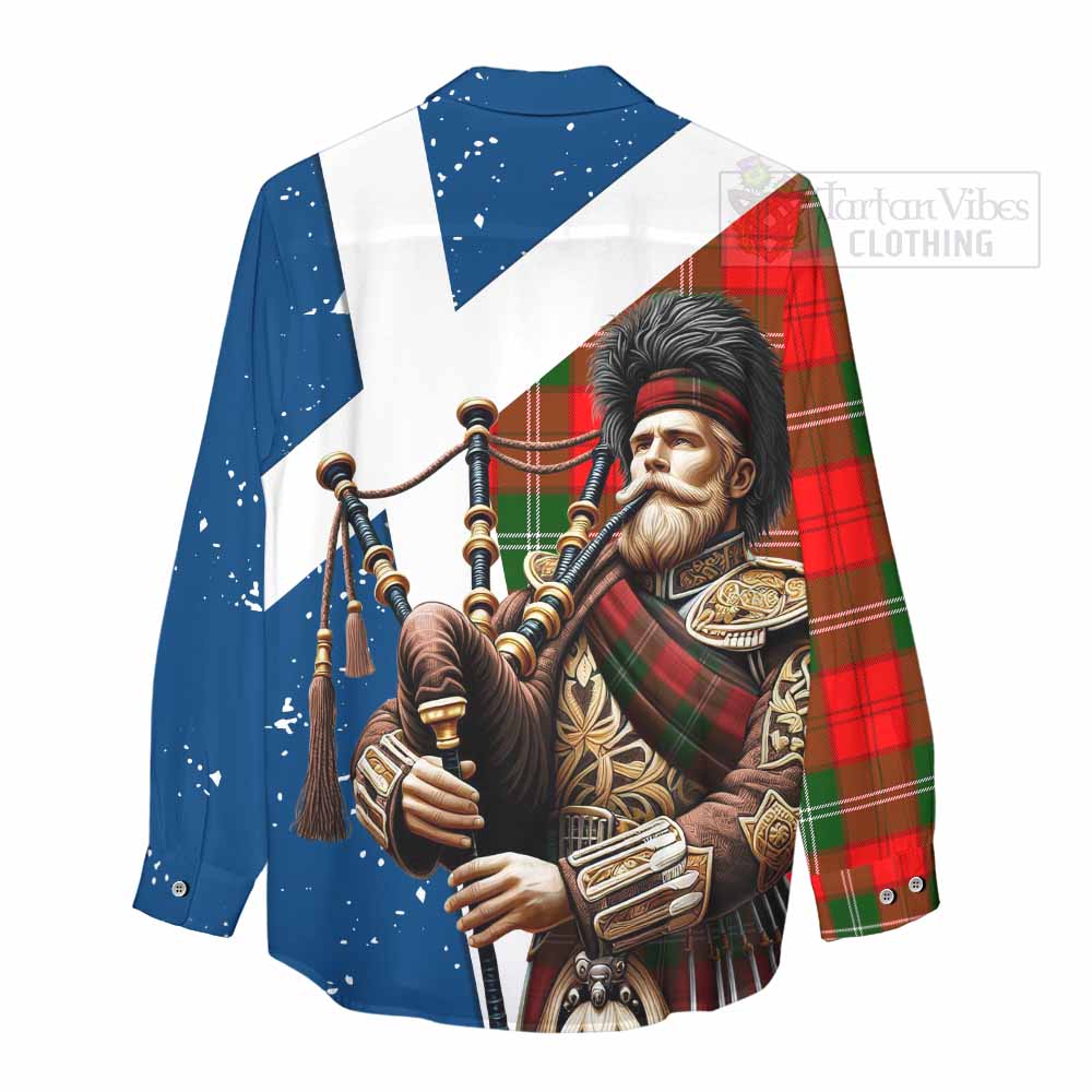 Tartan Vibes Clothing Gartshore Tartan Women's Casual Shirt with Family Crest Scottish Bagpiper Vibes