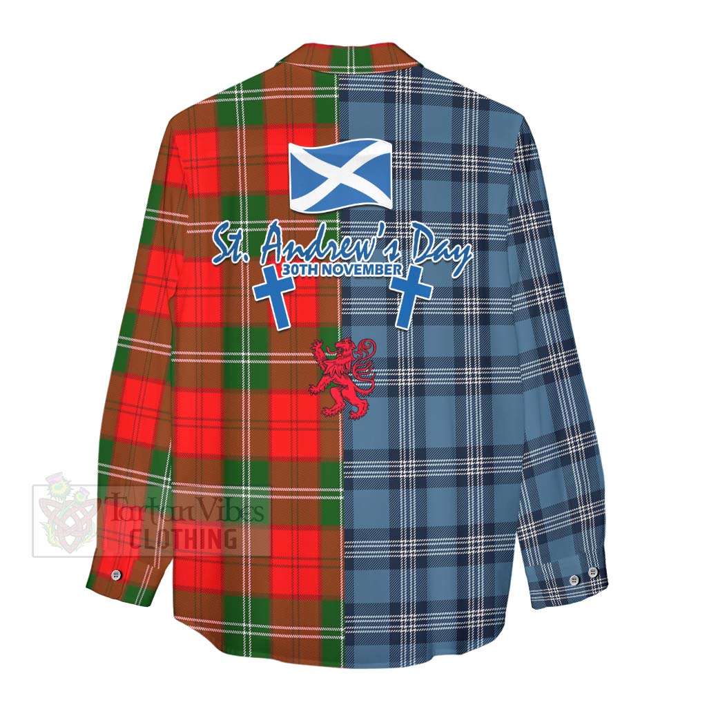 Tartan Vibes Clothing Gartshore Tartan Women's Casual Shirt Happy St. Andrew's Day Half Tartan Style