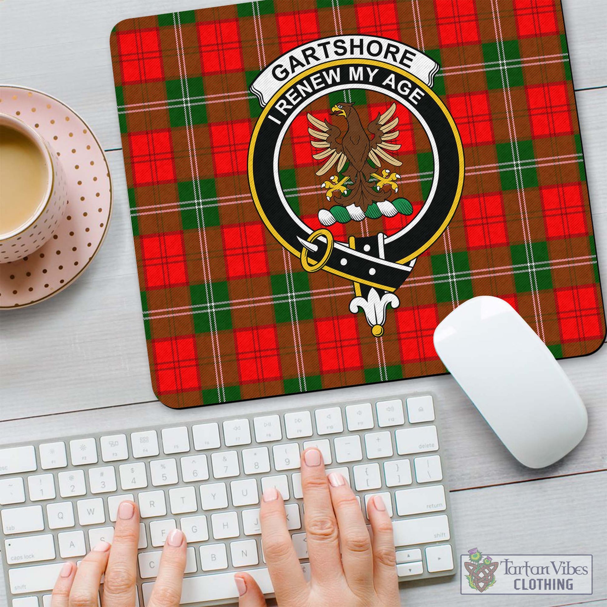 Tartan Vibes Clothing Gartshore Tartan Mouse Pad with Family Crest