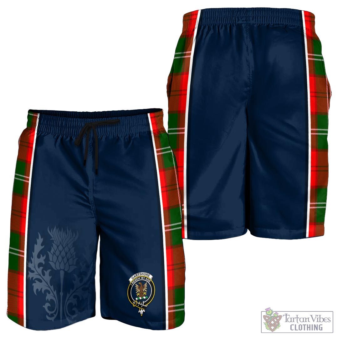 Tartan Vibes Clothing Gartshore Tartan Men's Shorts with Family Crest and Scottish Thistle Vibes Sport Style