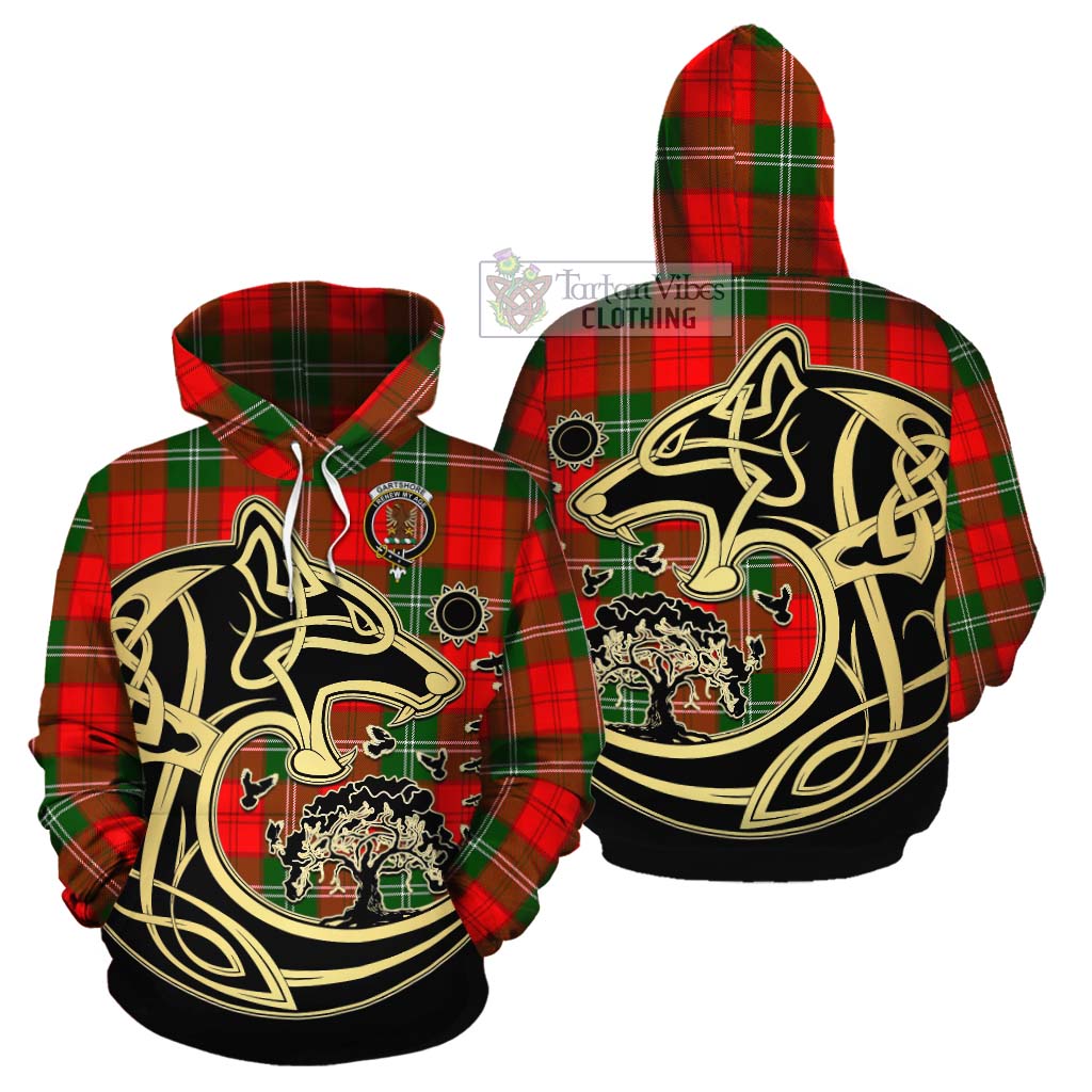 Tartan Vibes Clothing Gartshore Tartan Cotton Hoodie with Family Crest Celtic Wolf Style