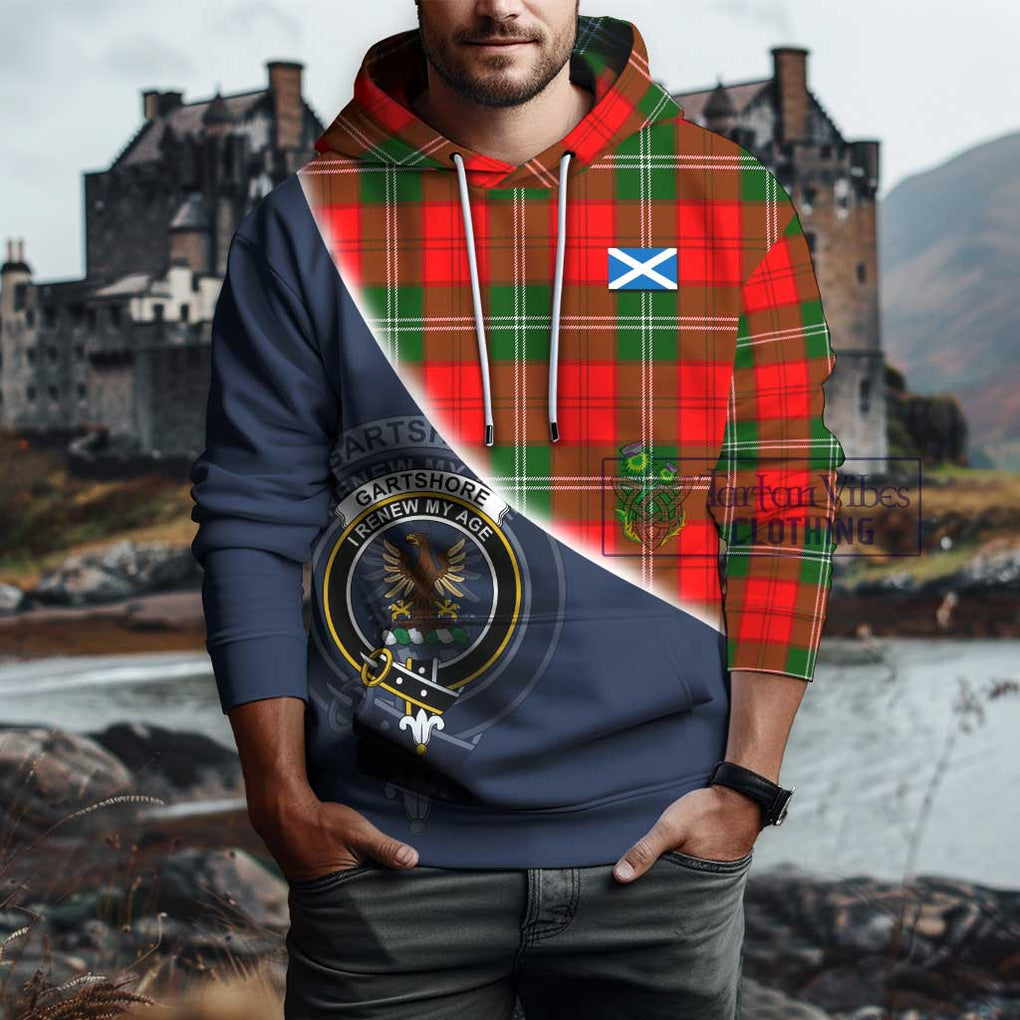 Gartshore Tartan Hoodie with Personalised National Flag and Family Crest Half Style - Tartanvibesclothing Shop