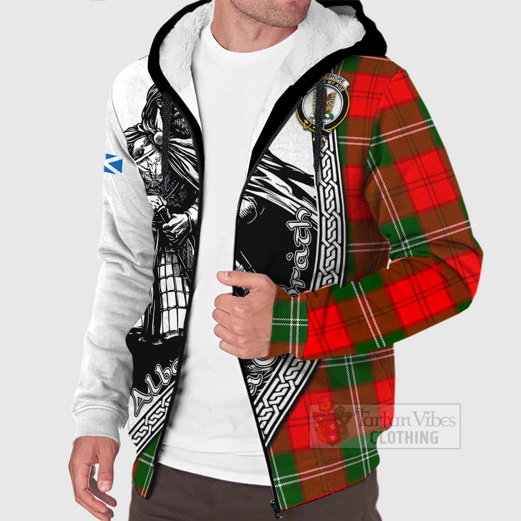 Tartan Vibes Clothing Gartshore Tartan Clan Crest Sherpa Hoodie with Highlander Warrior Celtic Style