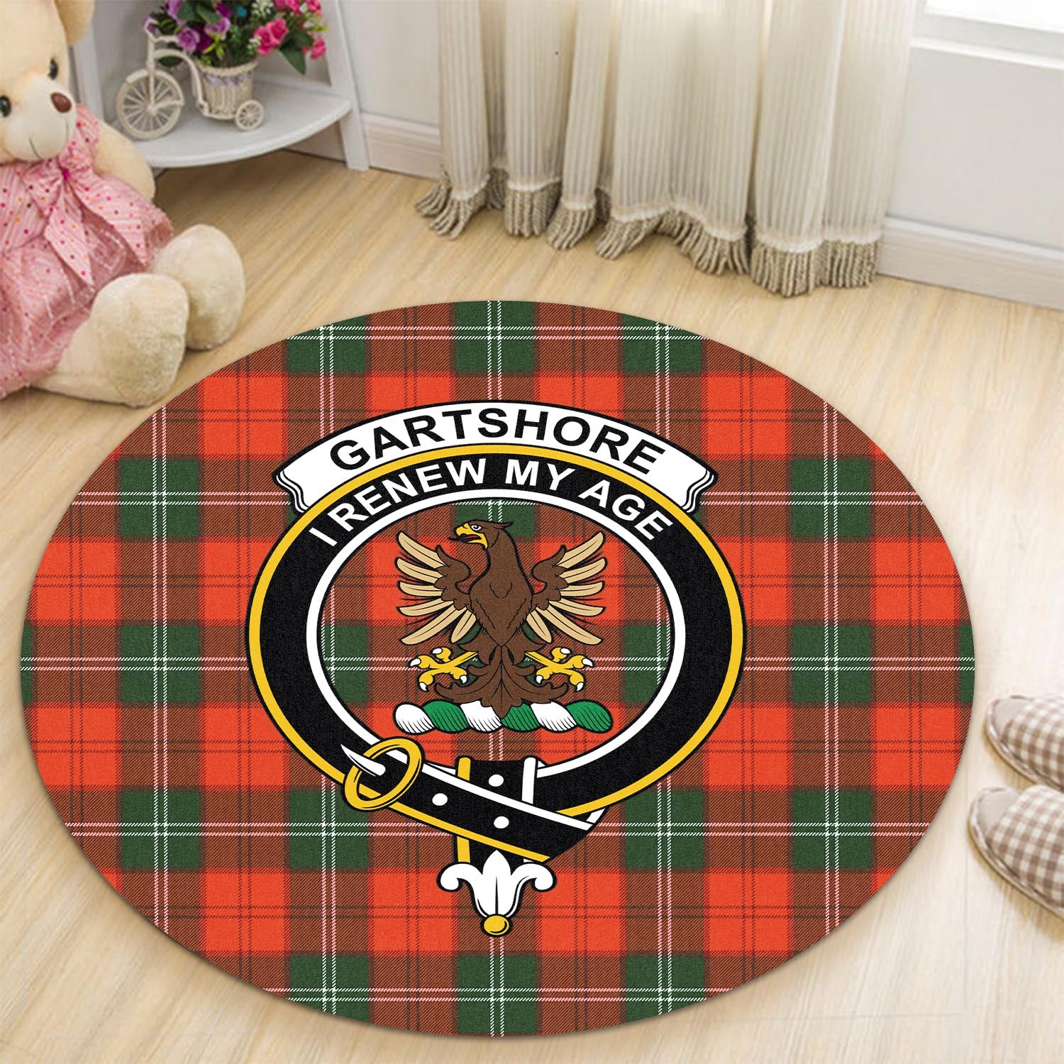 gartshore-tartan-round-rug-with-family-crest