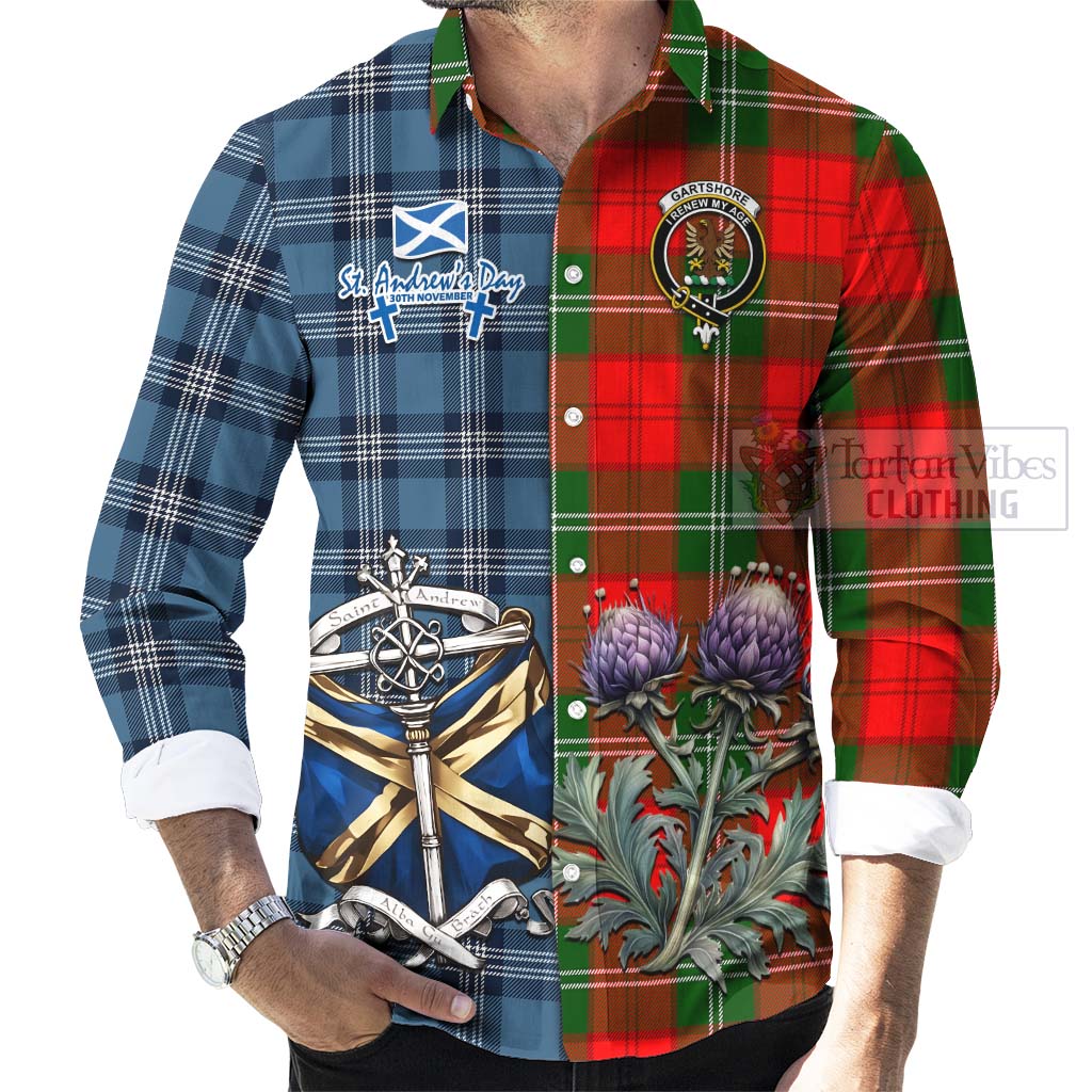 Tartan Vibes Clothing Gartshore Tartan Long Sleeve Button Shirt Happy St. Andrew's Day Half Tartan Style