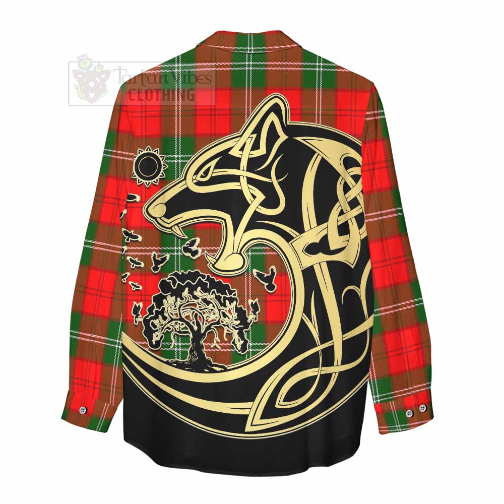 Tartan Vibes Clothing Gartshore Tartan Women's Casual Shirt with Family Crest Celtic Wolf Style