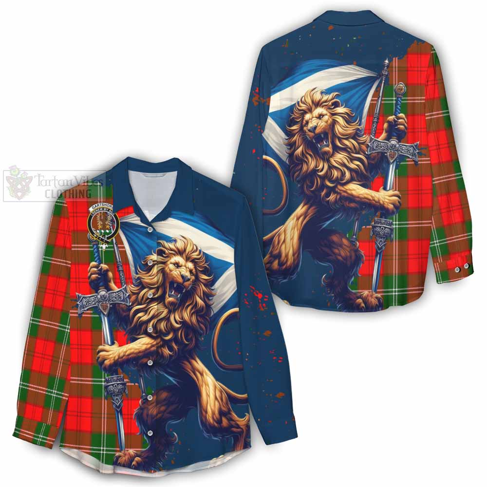 Tartan Vibes Clothing Gartshore Tartan Family Crest Women's Casual Shirt with Scottish Majestic Lion