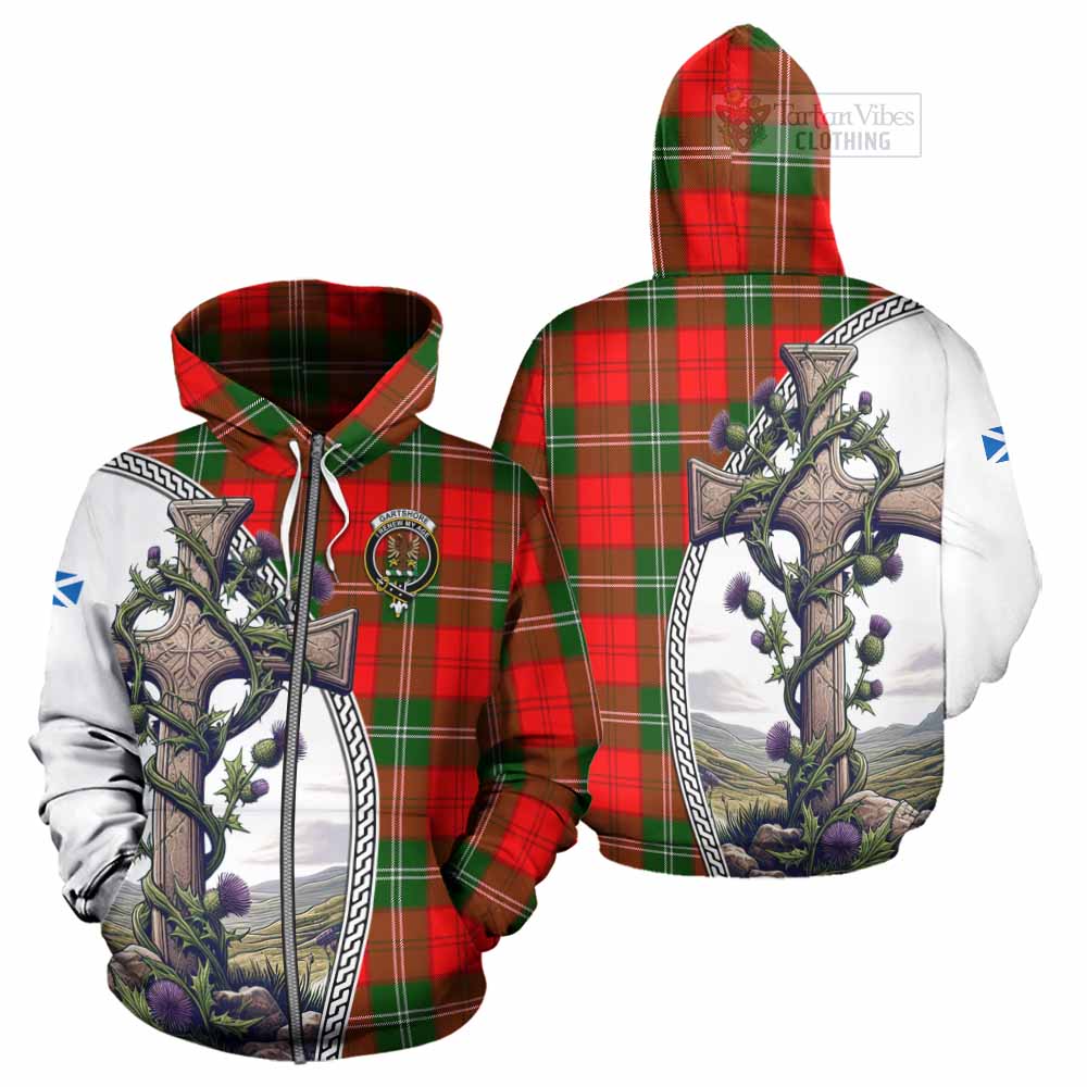 Tartan Vibes Clothing Gartshore Tartan Hoodie with Family Crest and St. Andrew's Cross Accented by Thistle Vines