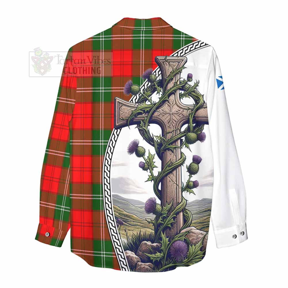 Tartan Vibes Clothing Gartshore Tartan Women's Casual Shirt with Family Crest and St. Andrew's Cross Accented by Thistle Vines