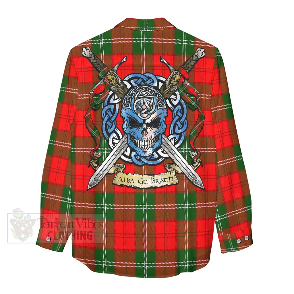 Tartan Vibes Clothing Gartshore Tartan Women's Casual Shirt with Family Crest Celtic Skull Style