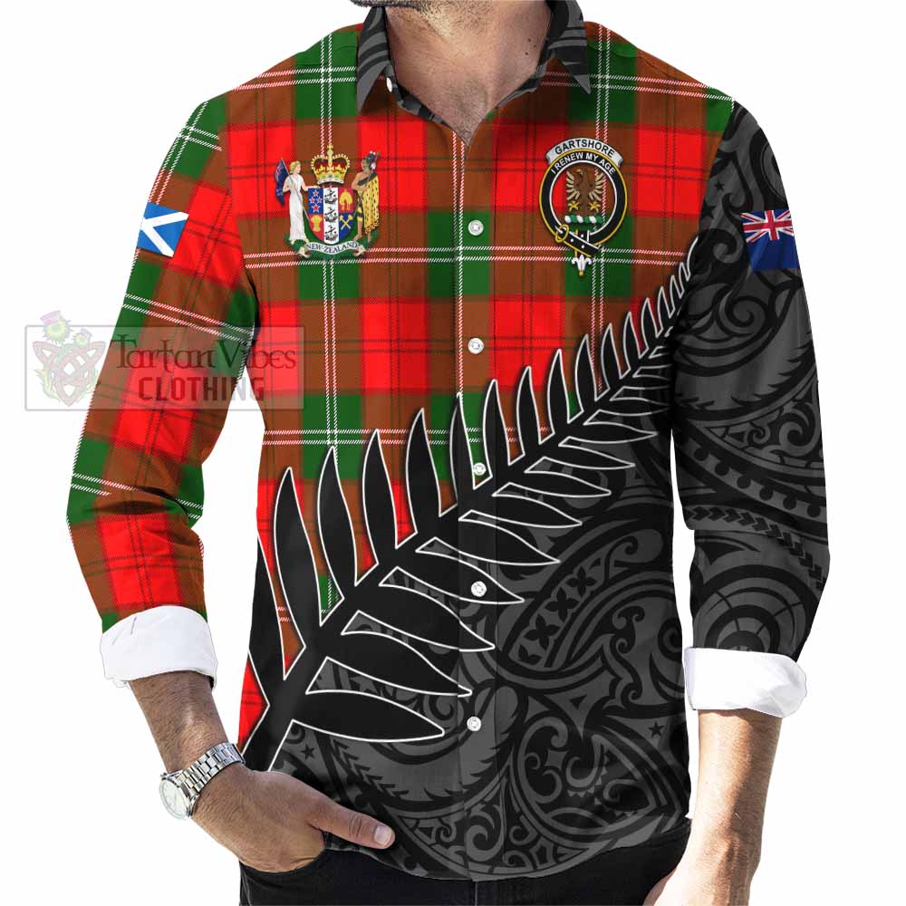 Tartan Vibes Clothing Gartshore Crest Tartan Long Sleeve Button Shirt with New Zealand Silver Fern Half Style