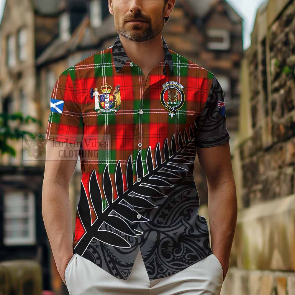 Tartan Vibes Clothing Gartshore Crest Tartan Short Sleeve Button Shirt with New Zealand Silver Fern Half Style