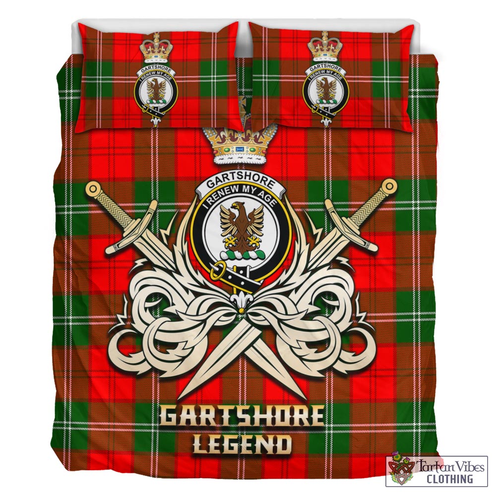 Tartan Vibes Clothing Gartshore Tartan Bedding Set with Clan Crest and the Golden Sword of Courageous Legacy