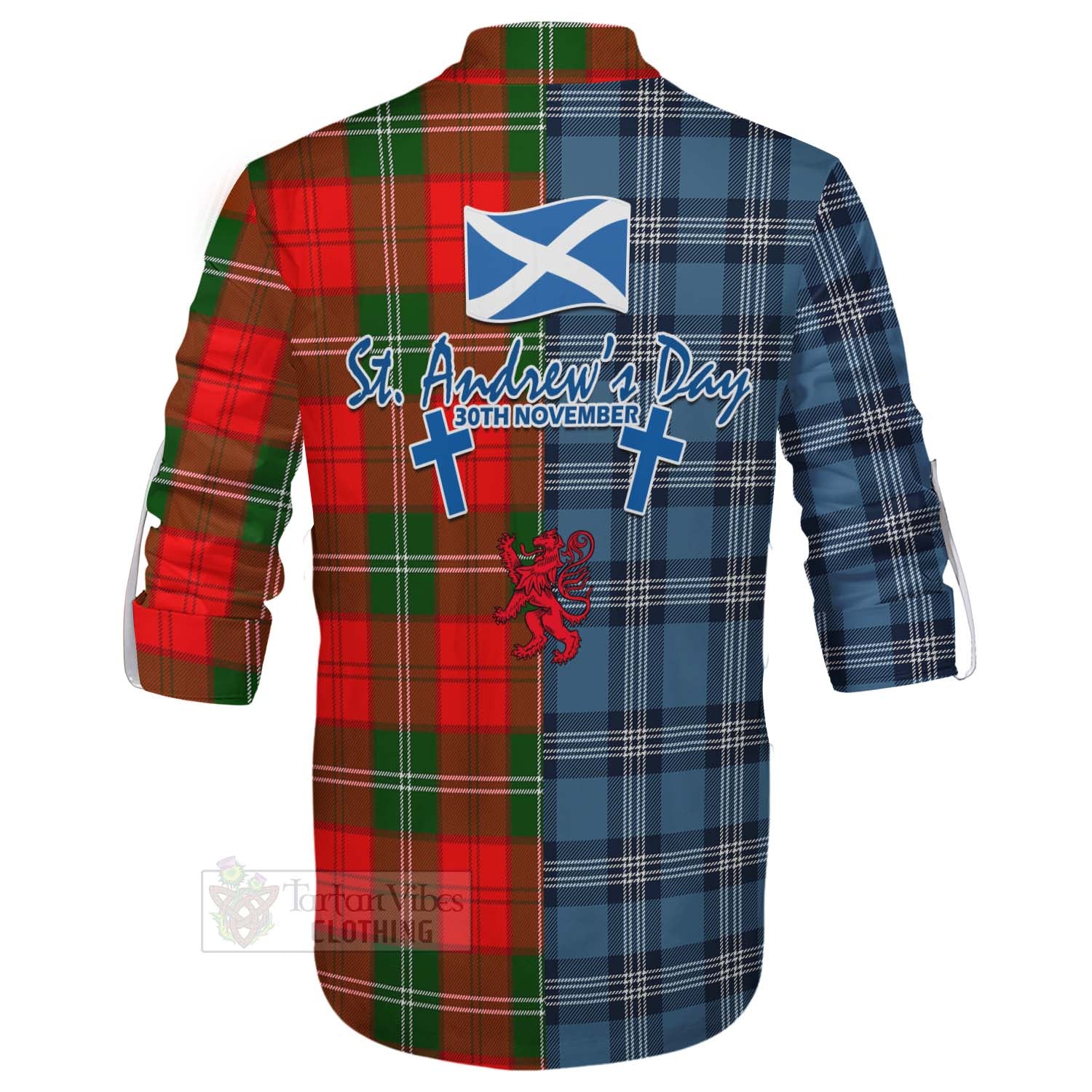 Tartan Vibes Clothing Gartshore Tartan Ghillie Kilt Shirt Happy St. Andrew's Day Half Tartan Style