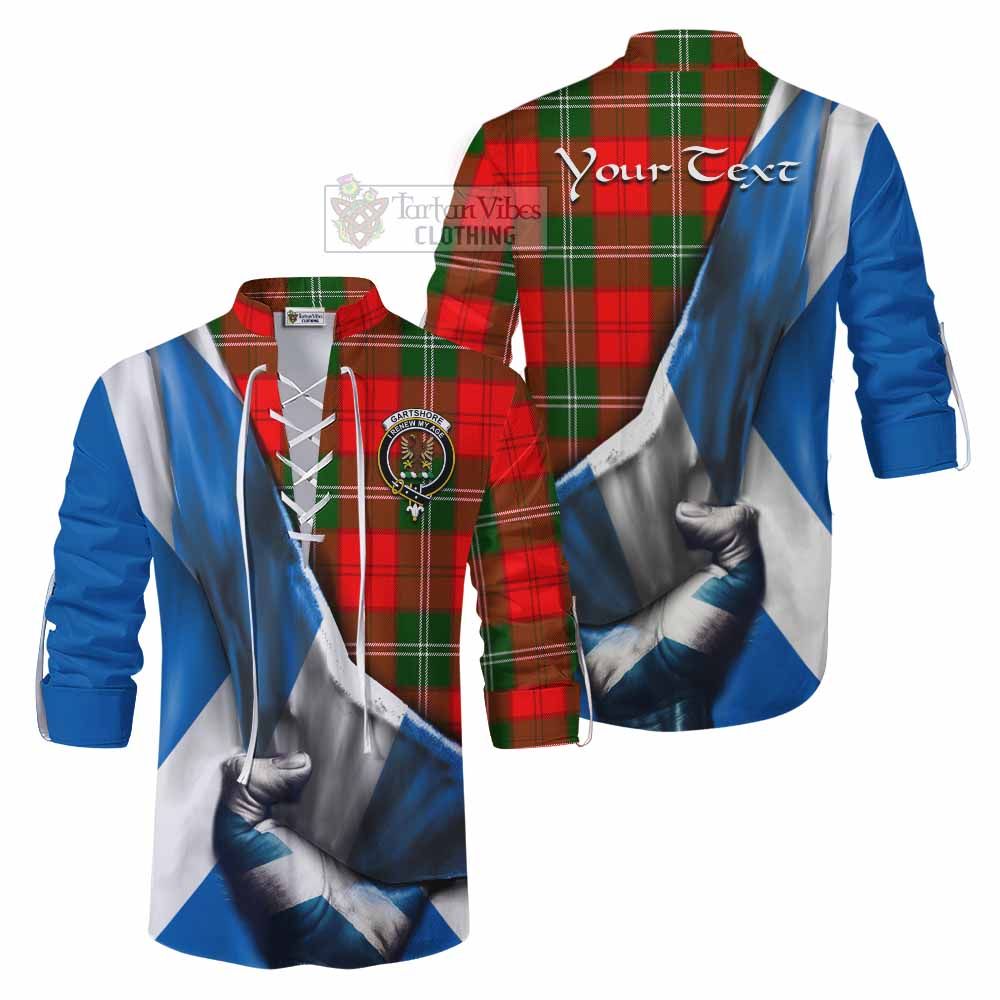 Tartan Vibes Clothing Gartshore Tartan Ghillie Kilt Shirt with Family Crest Scotland Patriotic Style