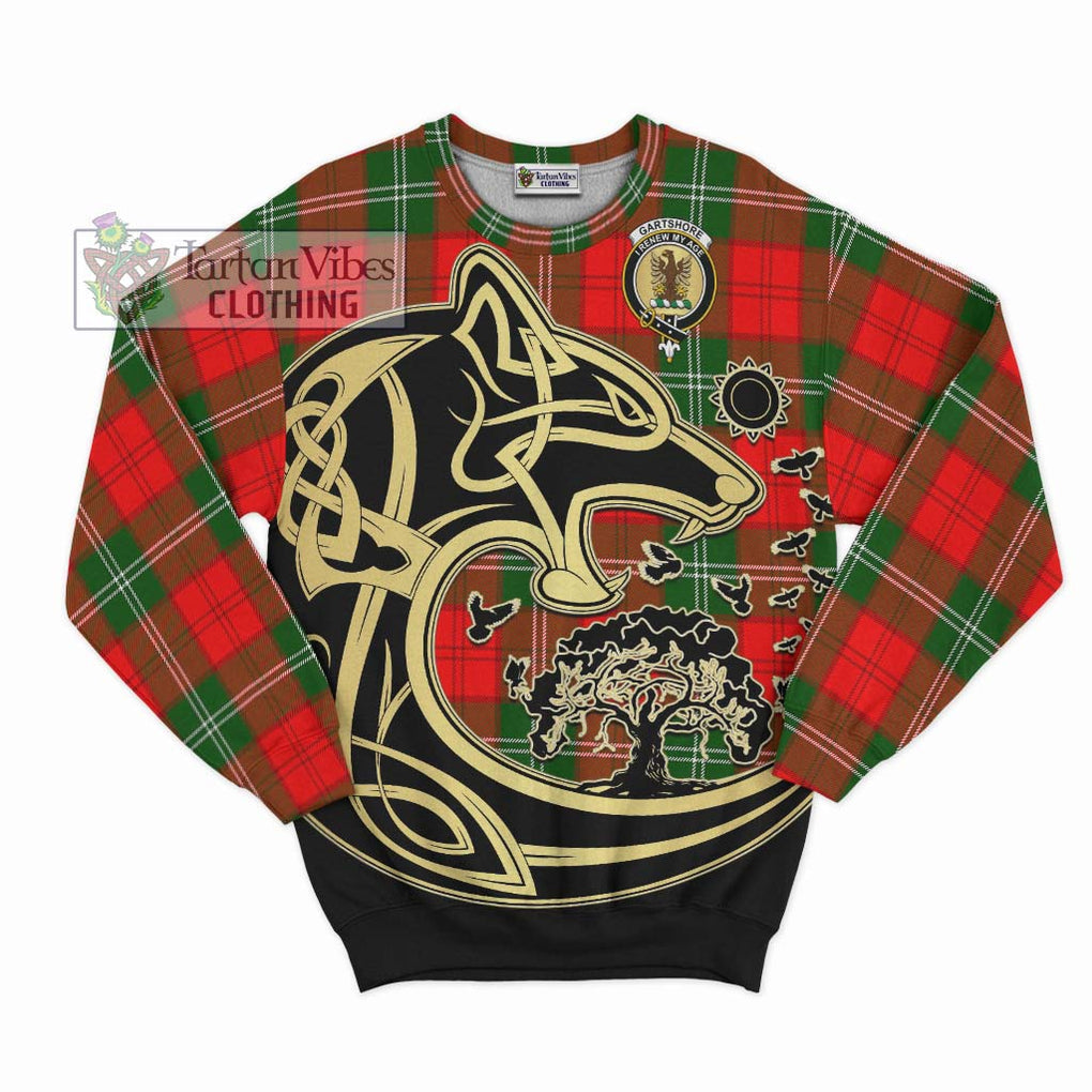 Gartshore Tartan Sweatshirt with Family Crest Celtic Wolf Style - Tartan Vibes Clothing