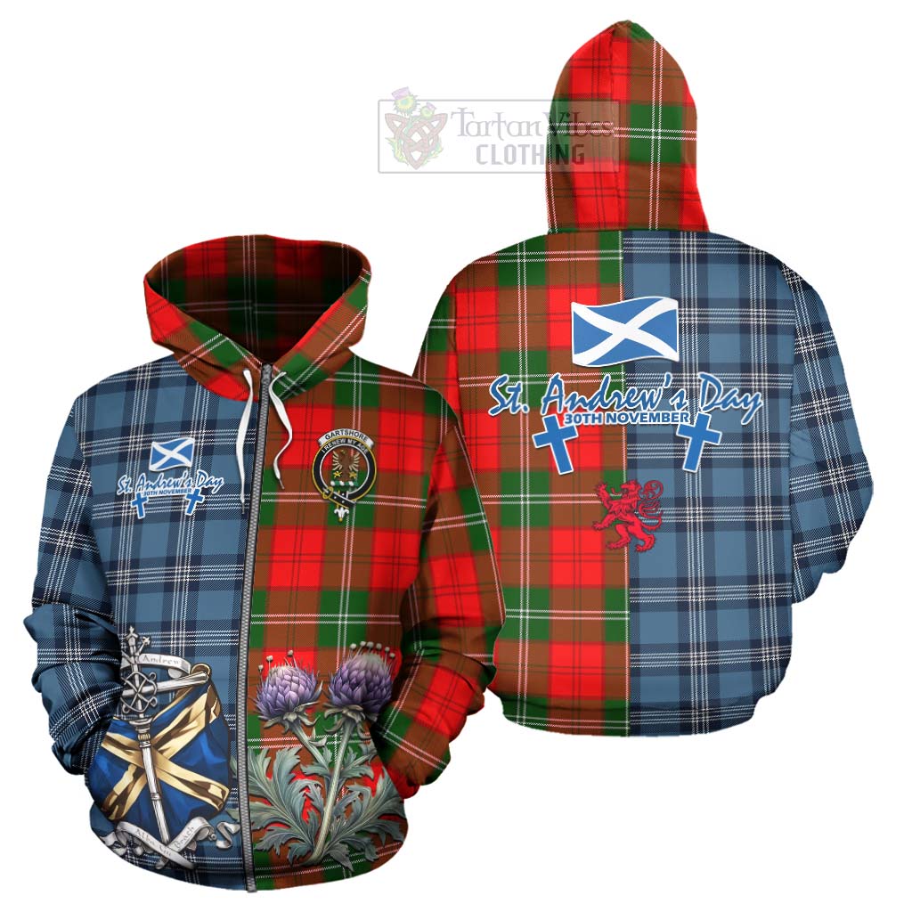 Tartan Vibes Clothing Gartshore Tartan Hoodie Happy St. Andrew's Day Half Tartan Style