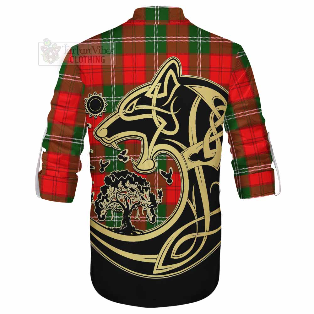 Tartan Vibes Clothing Gartshore Tartan Ghillie Kilt Shirt with Family Crest Celtic Wolf Style