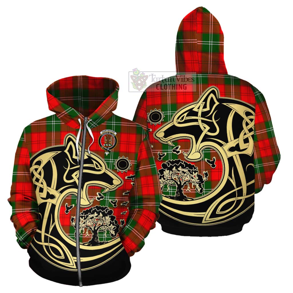 Tartan Vibes Clothing Gartshore Tartan Cotton Hoodie with Family Crest Celtic Wolf Style