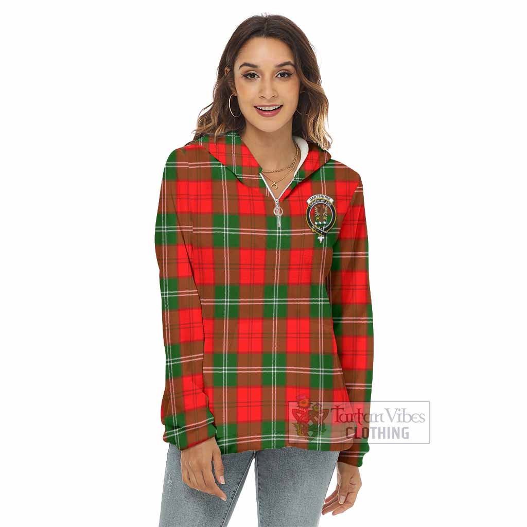 Tartan Vibes Clothing Gartshore Tartan Crest Women's Borg  Half Zip Fleece Hoodie