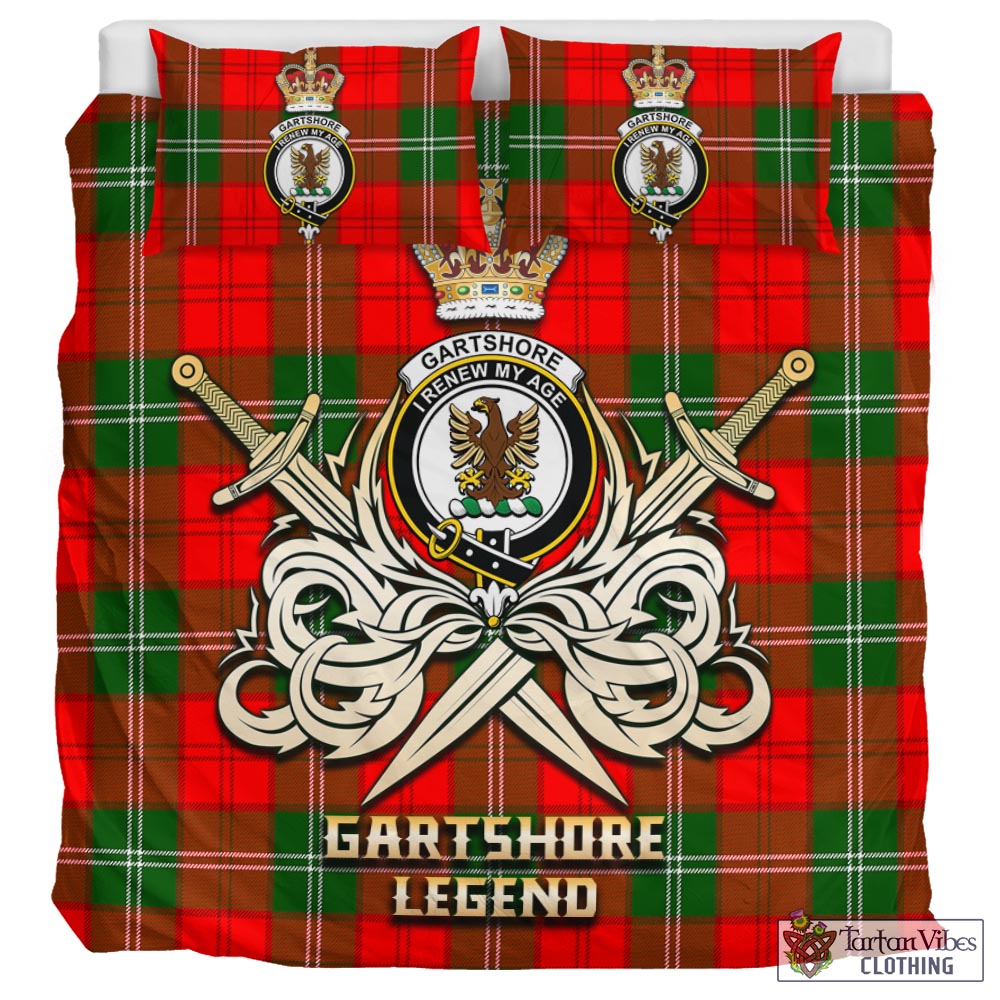 Tartan Vibes Clothing Gartshore Tartan Bedding Set with Clan Crest and the Golden Sword of Courageous Legacy