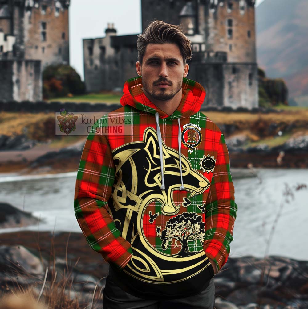 Tartan Vibes Clothing Gartshore Tartan Cotton Hoodie with Family Crest Celtic Wolf Style