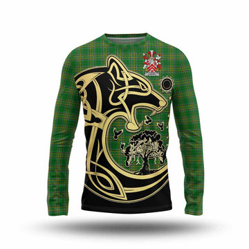 Garvey Irish Tartan Long Sleeve T-Shirt with Coat of Arms Celtic Wolf Style Unisex - Tartan Vibes Clothing