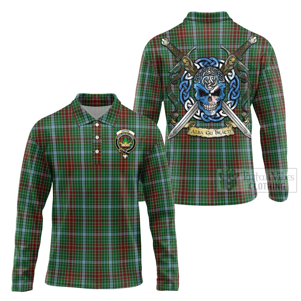 Tartan Vibes Clothing Gayre Tartan Long Sleeve Polo Shirt with Family Crest Celtic Skull Style