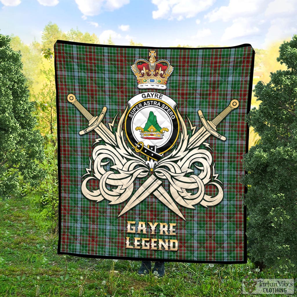 Tartan Vibes Clothing Gayre Tartan Quilt with Clan Crest and the Golden Sword of Courageous Legacy