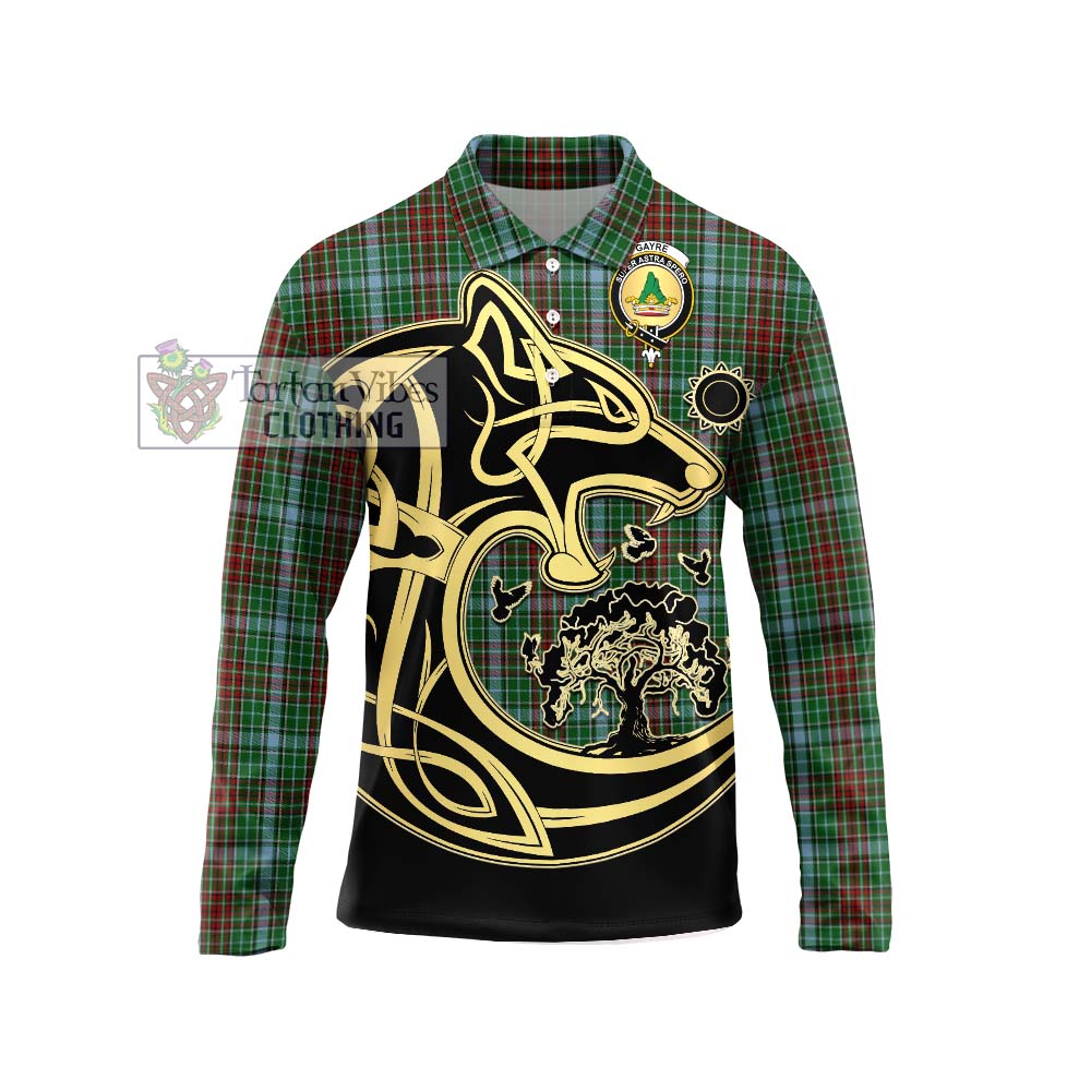 Gayre Tartan Long Sleeve Polo Shirt with Family Crest Celtic Wolf Style Unisex - Tartanvibesclothing Shop