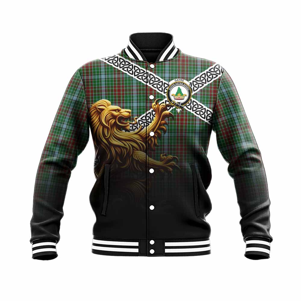 Gayre Crest Tartan Baseball Jacket with Golden Lion Emblem Celtic Style Unisex - Tartan Vibes Clothing