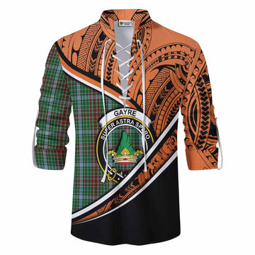 Gayre Crest Tartan Ghillie Kilt Shirt with Polynesian Vibes Style - Orange Version