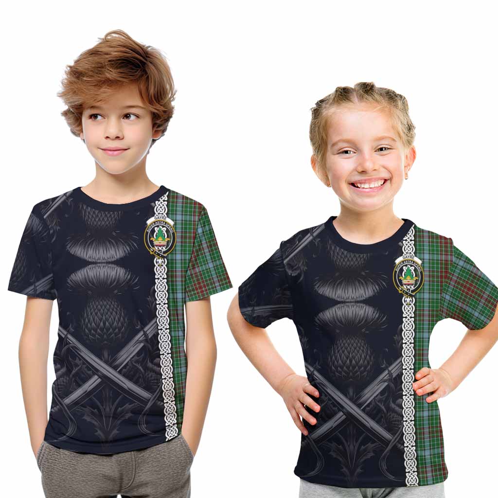 Tartan Vibes Clothing Gayre Tartan Kid T-Shirt with Family Crest Cross Sword Thistle Celtic Vibes