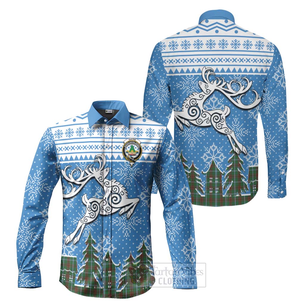 Tartan Vibes Clothing Gayre Clan Christmas Long Sleeve Button Shirt Celtic Reindeer Style