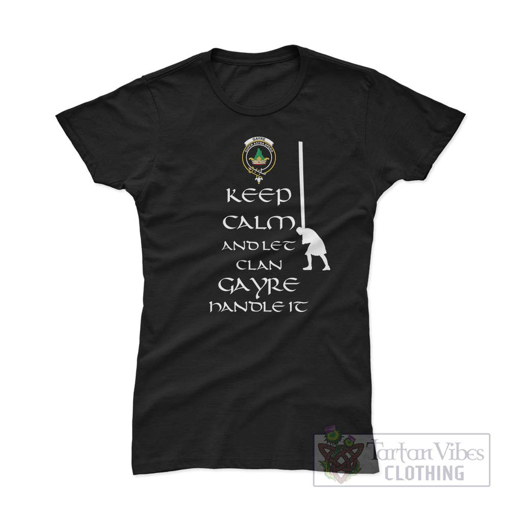 Gayre Clan Women's T-Shirt: Keep Calm and Let the Clan Handle It Caber Toss Highland Games Style Pink Azalea - 2D-tartanvibesclothing