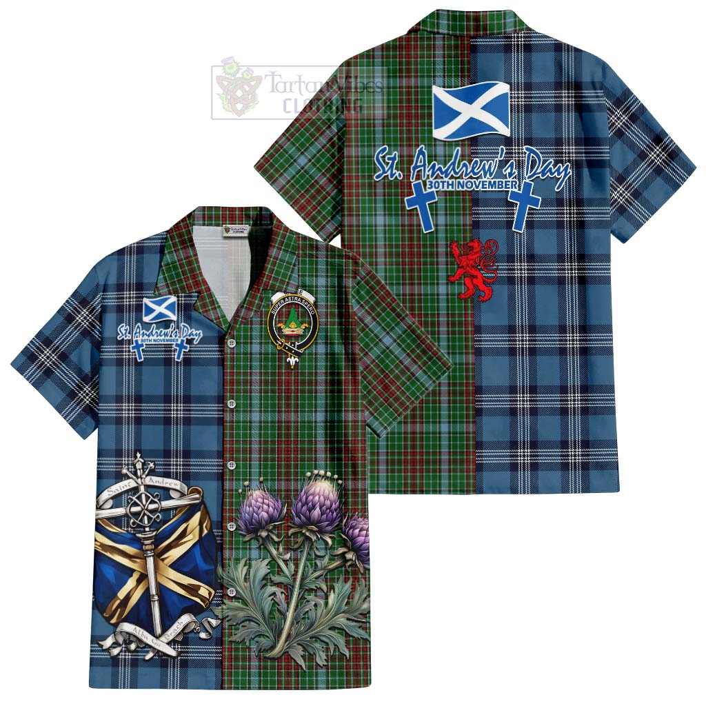 Tartan Vibes Clothing Gayre Tartan Short Sleeve Button Shirt Happy St. Andrew's Day Half Tartan Style