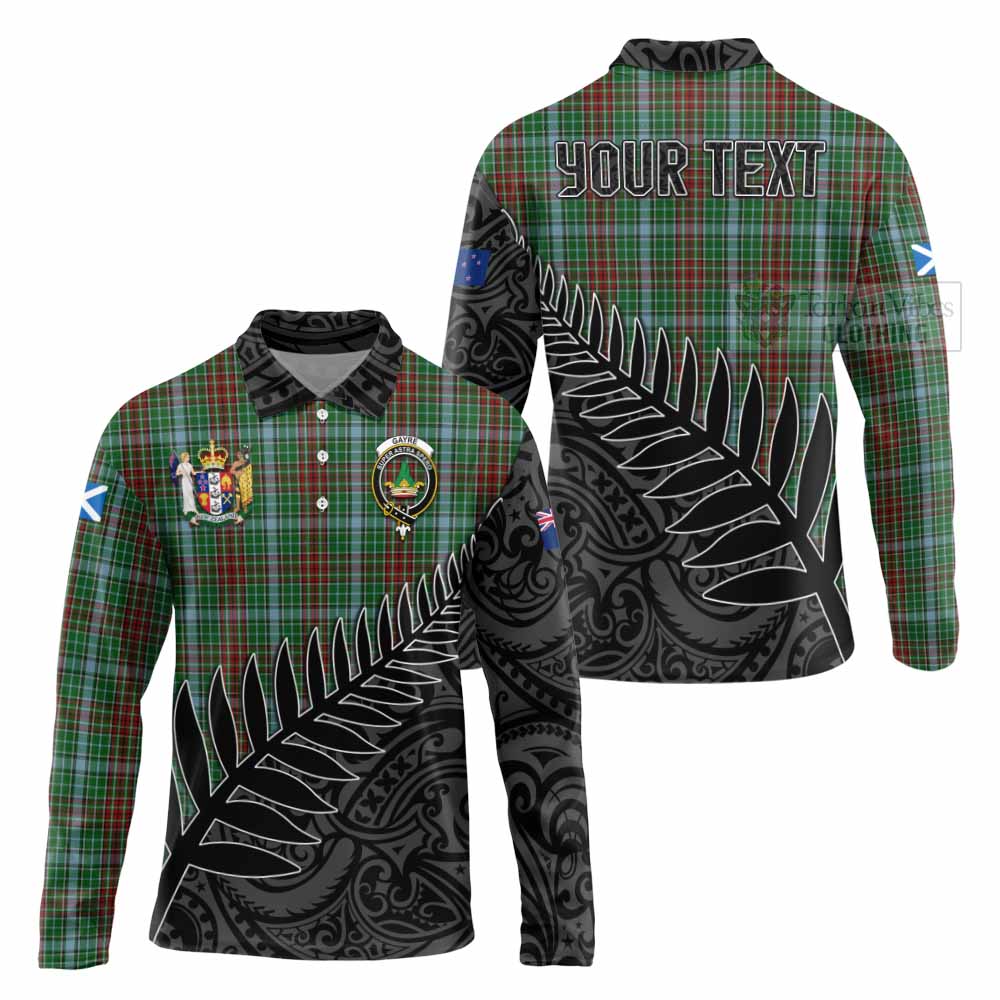 Tartan Vibes Clothing Gayre Crest Tartan Long Sleeve Polo Shirt with New Zealand Silver Fern Half Style